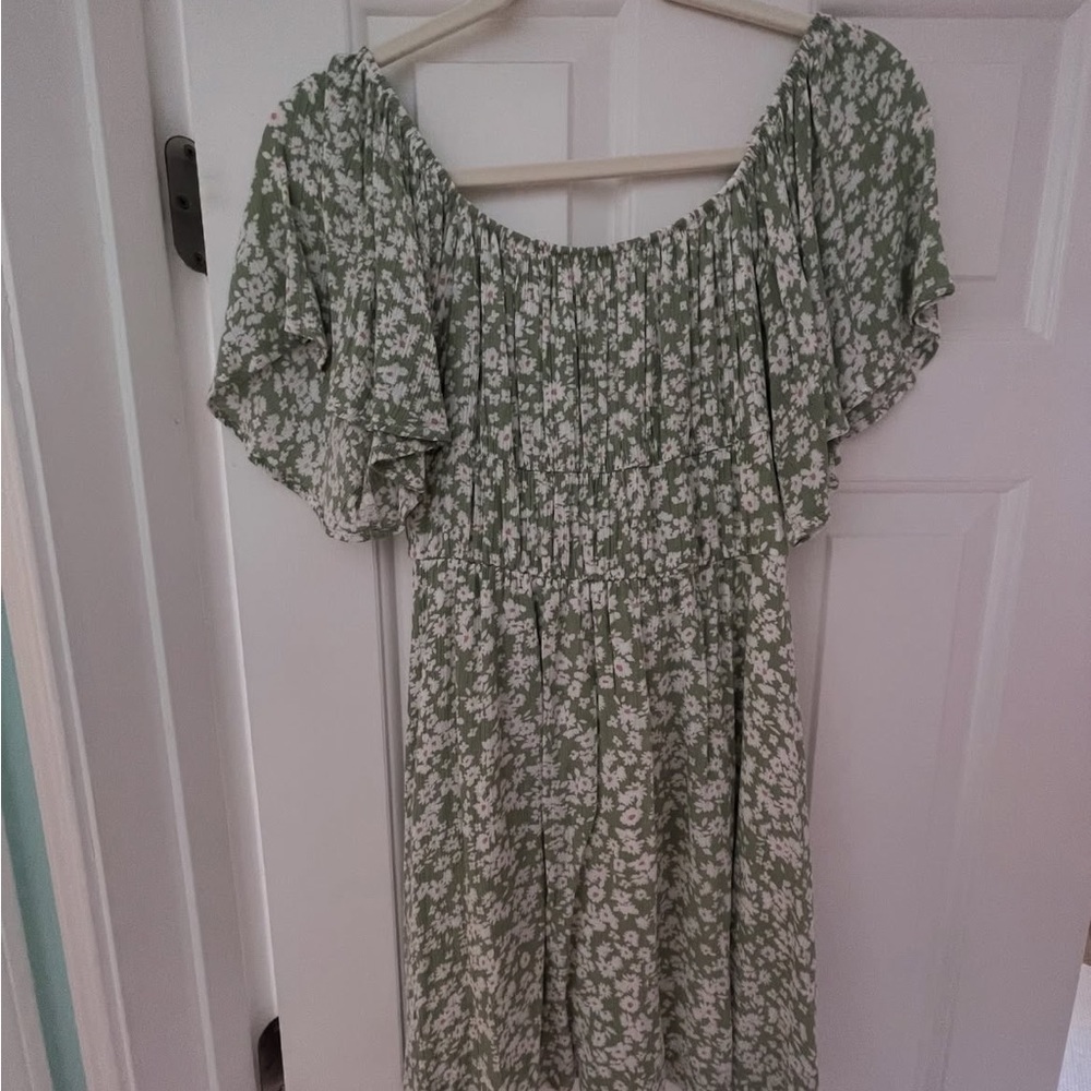 Altar'd State Green and White Ruffled Smocked Sundress